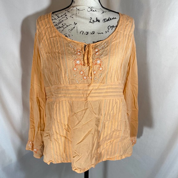 Faded Glory Plus Scooped Neck Embellished KeyHole Front Long Sleeve Blouse16W - Picture 1 of 10